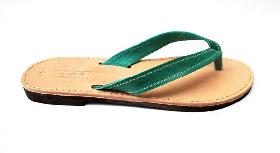 Boho green flip flop sandals