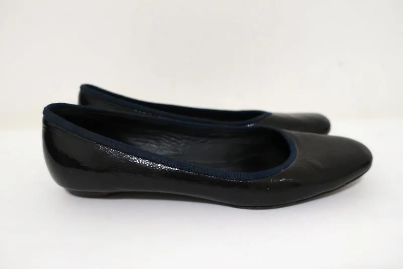 Chloe Ballet Flats Black/Navy Grosgrain-Trim Patent Leather Size 37