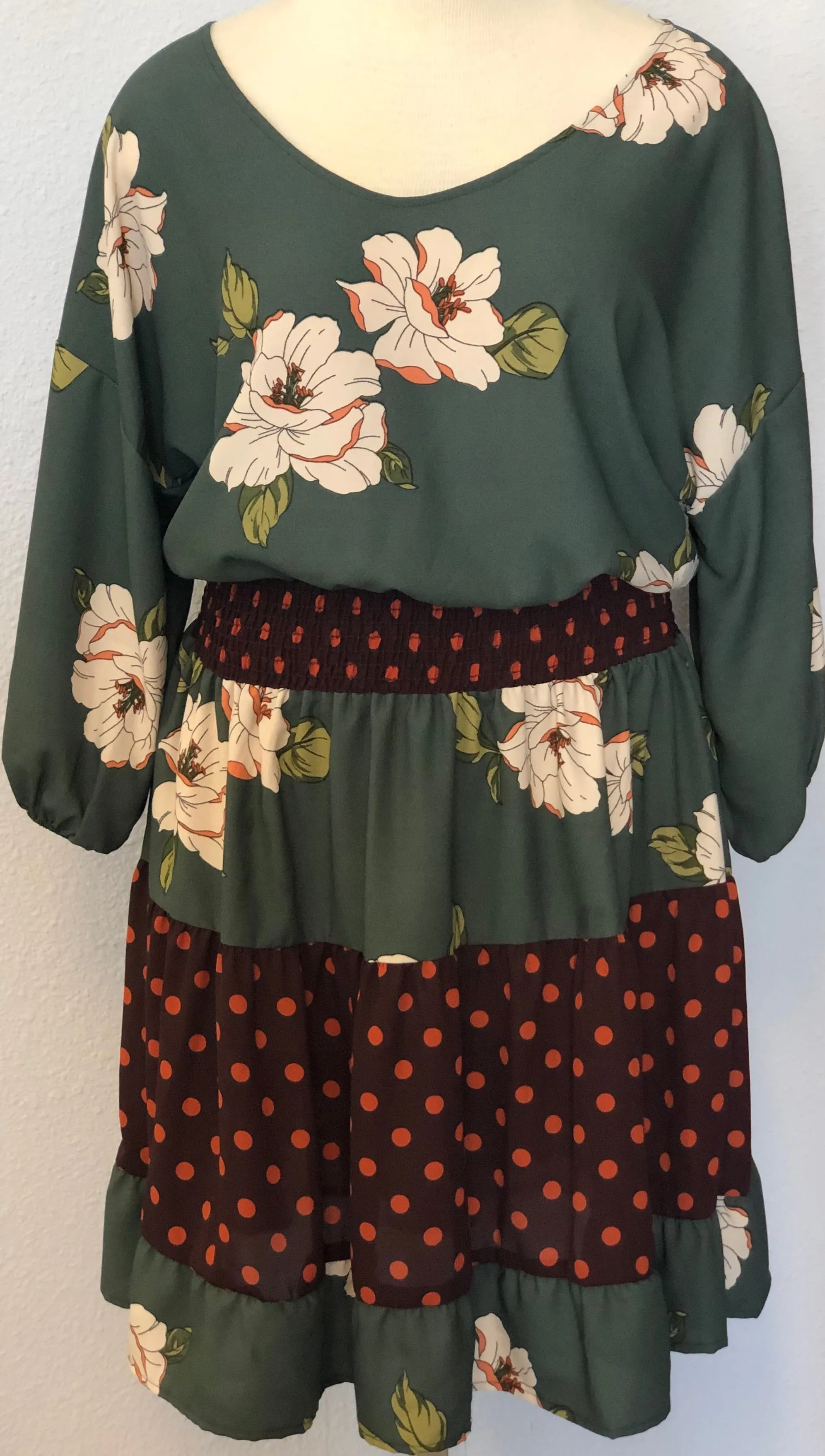 FLORAL DOTTED PRINT DRESS